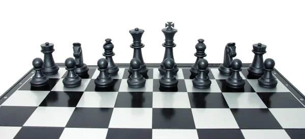 Uppsättning av svarta schack redo att slåss Stockfoto