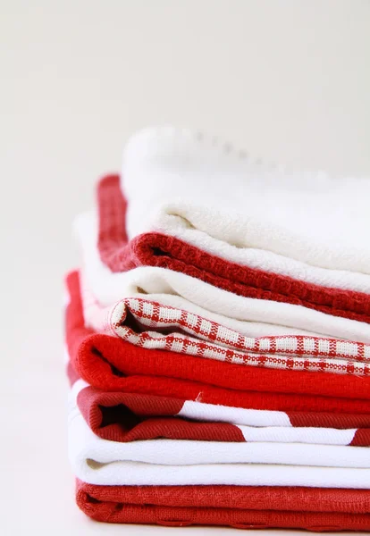 Pile of linen kitchen towels with space for your text — Stock Photo, Image