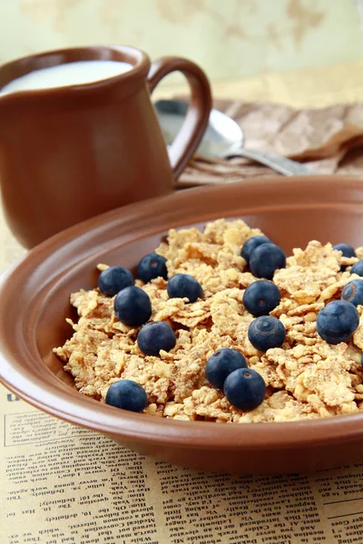 Healthy breakfast of muesli with fresh berries and milk — Stock Photo, Image
