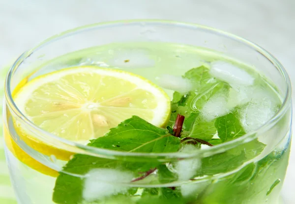 Limonada de limón fresca con hojas de menta y hielo — Foto de Stock