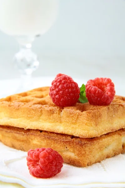 Vintage peçeteye ahududu ile Belçika waffle — Stok fotoğraf