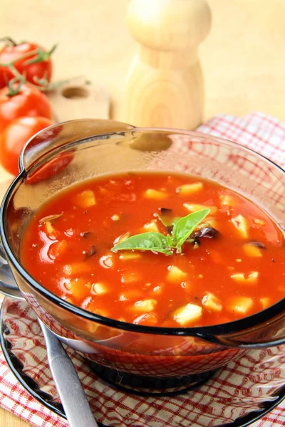 Delicious cold Gazpacho soup in glasses — Stock Photo, Image
