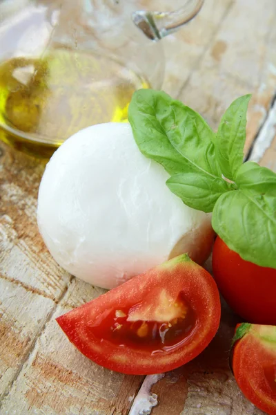 Italian mozzarella cheese with tomato and basil — Stock Photo, Image