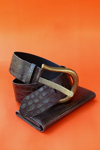 Female decorative brown belt on an orange background — Stock Photo, Image