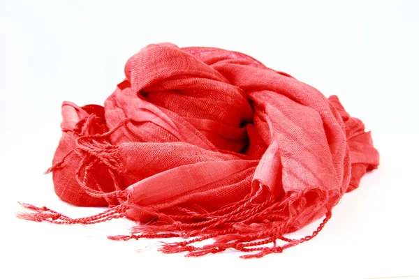Elegancki czerwony szalik kobieta na białym tle — Zdjęcie stockowe