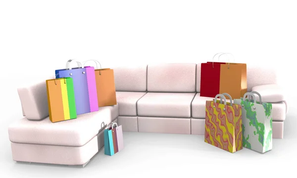 Het is een heleboel zakken met aankopen staan op een sofa — Stockfoto