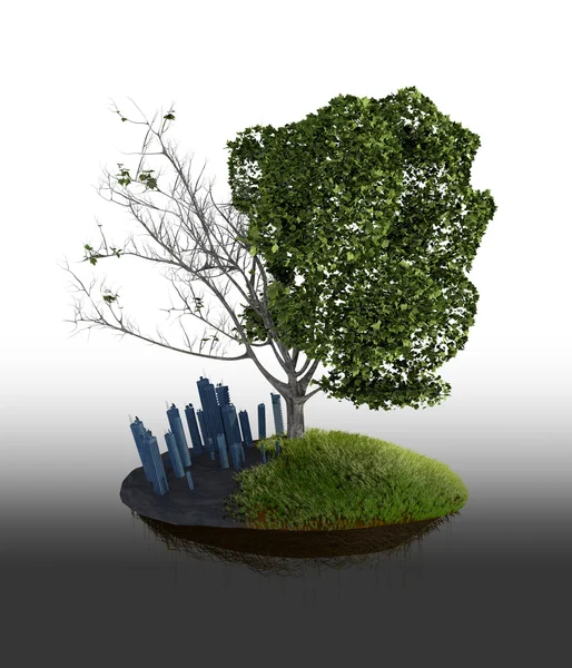 Der Baum kostet auf der verschmutzten und reinen Erde — Stockfoto
