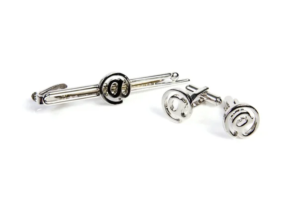 Tie clip and cufflinks formalwear accessory — Stock Photo, Image