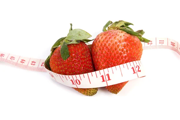 Strawberry fresh and tape measure — Stock Photo, Image