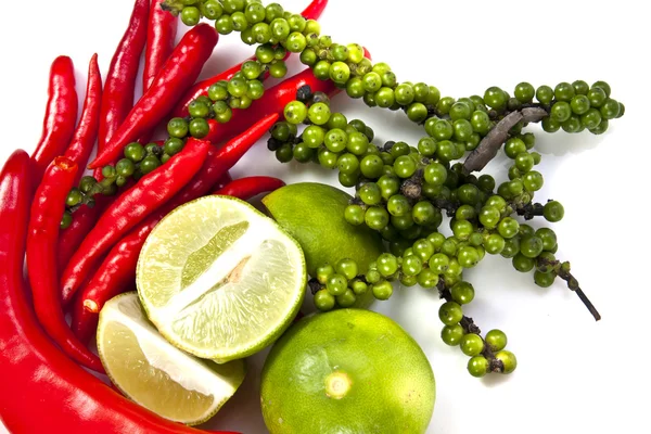 Chili peppercone and lime food ingredient — Stock Photo, Image