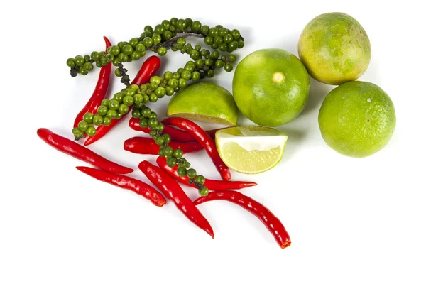 Chili peppercone and lime food ingredient — Stock Photo, Image