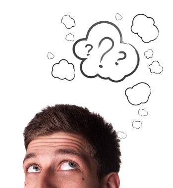 Male adult has way too many questions in his head clipart