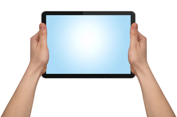 Μια αρσενική χέρι που κρατά ένα pc touchpad — Φωτογραφία Αρχείου