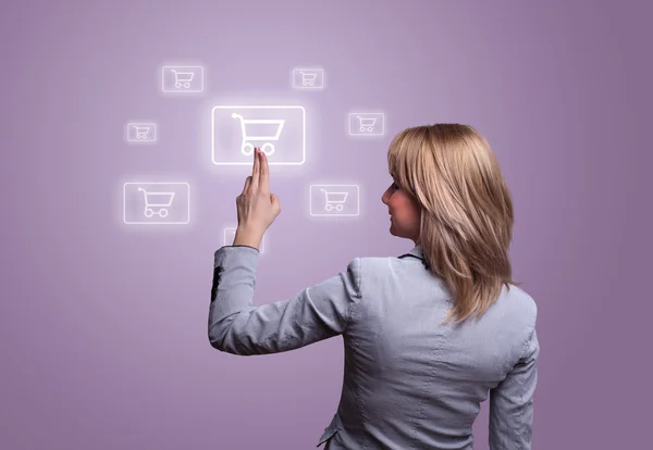 Hand pressing shopping cart icon — Stock Photo, Image