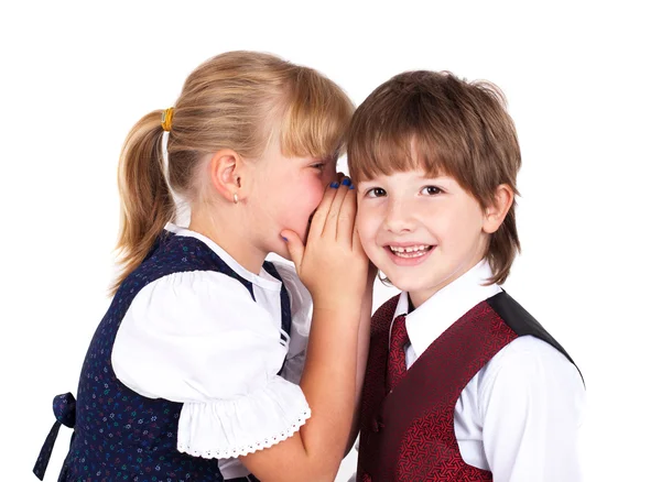 Duas crianças contando segredos — Fotografia de Stock