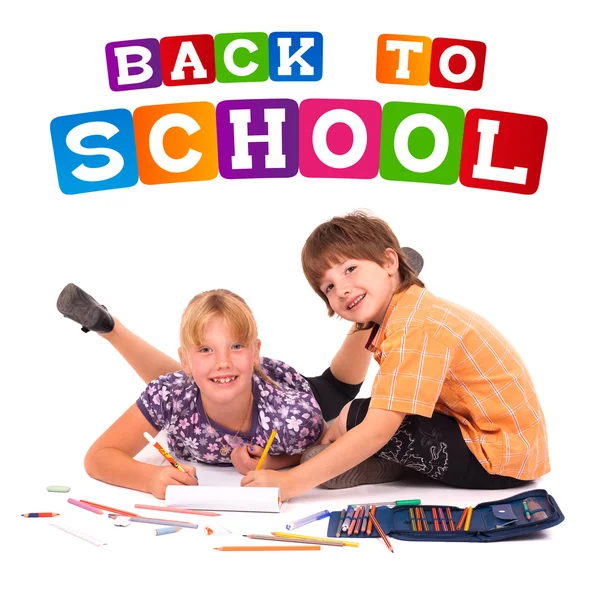 Gyerekek pózol a back to school téma — Stock Fotó