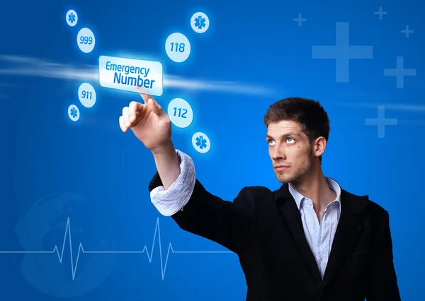 Médico pressionando botão digital — Fotografia de Stock