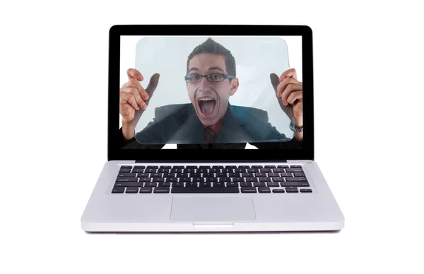 Crazy guy in a laptop — Stock Photo, Image
