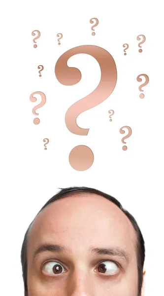 Homem adulto tem muitas perguntas em sua cabeça — Fotografia de Stock