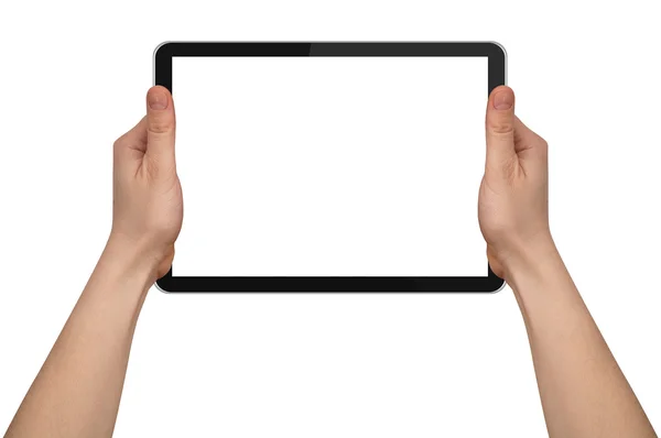 Eine männliche Hand hält einen Touchpad-PC — Stockfoto