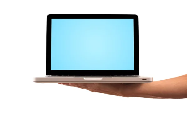 Manlig hand innehav laptop — Stockfoto