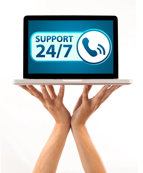 Laptop con supporto 24 / 7 — Foto Stock