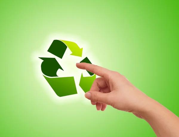 Χέρι πιέζοντας ανακύκλωσης εικονίδιο — Φωτογραφία Αρχείου