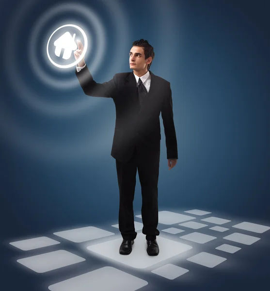 Business man pressing button — Stock Photo, Image