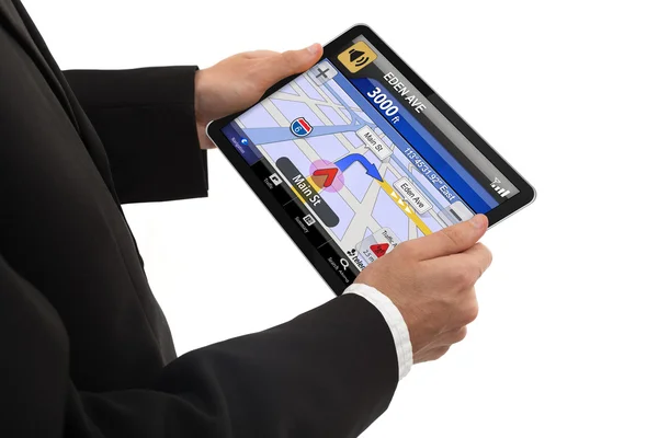 Empresario sosteniendo un touchpad pc — Foto de Stock