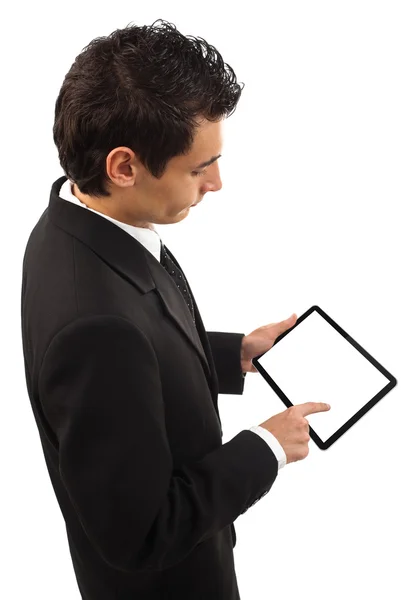 Бізнесмен тримає планшетний ПК — стокове фото