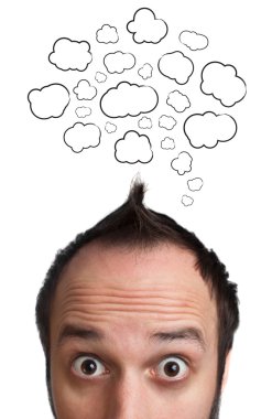 Young man with Speech Bubbles over his head clipart