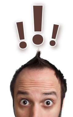 Funny young man with light bulb over his head clipart