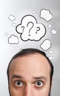 Young guy with question mark over his head clipart