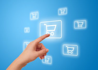 Hand pressing shopping cart icon