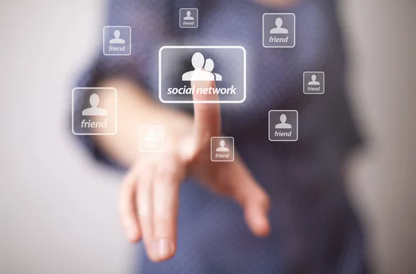 Hand pressing Social network icon — Stock Photo, Image