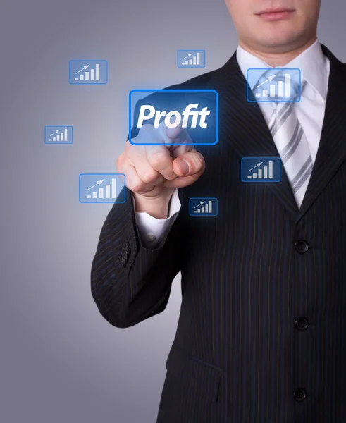 Man pressing profit button — Stock Photo, Image