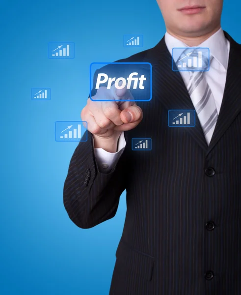 Man pressing profit button — Stock Photo, Image