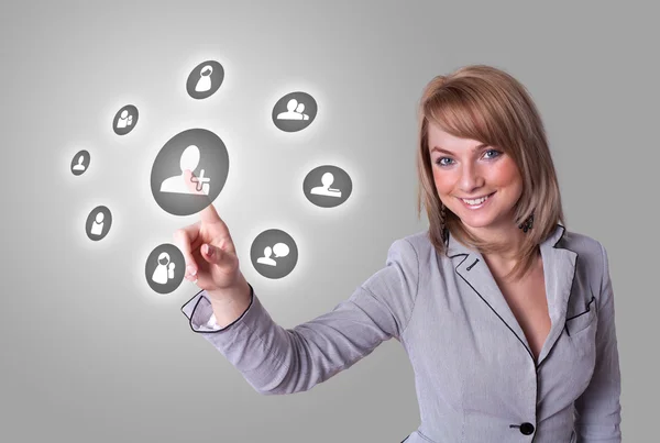 Woman hand pressing Social Network icon — Stock Photo, Image