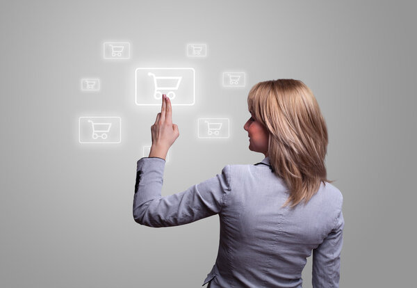 Hand pressing shopping cart icon