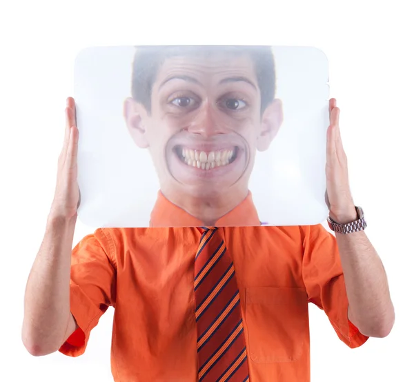 Um cara engraçado com uma lupa — Fotografia de Stock