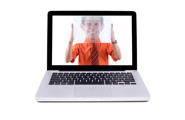 Crazy guy in a laptop — Stock Photo, Image