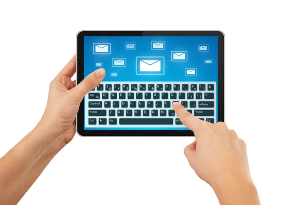 Hand schrijven van e-mail op Tablet PC — Stockfoto