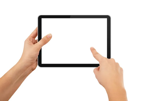 Een mannelijke hand met een pc touchpad — Stockfoto
