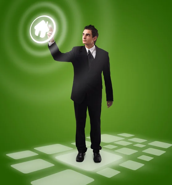 Business man pressing button — Stock Photo, Image