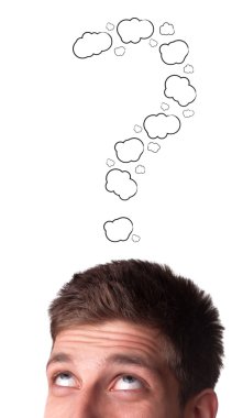 Caucasian male adult has way too many questions in his head clipart