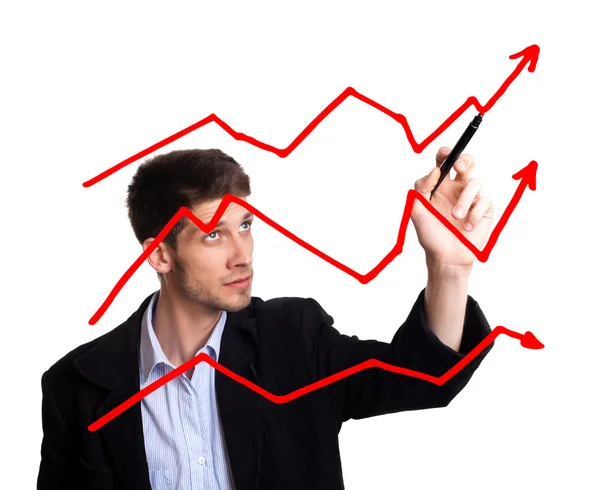 Gráfico de desenho de empresário em quadro branco — Fotografia de Stock