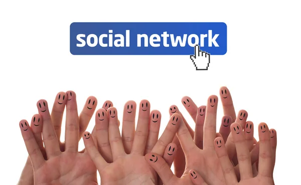 Glückliche Fingergesichter als soziales Netzwerk — Stockfoto