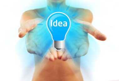 Hands cupped together with NEW IDEA SIGN clipart