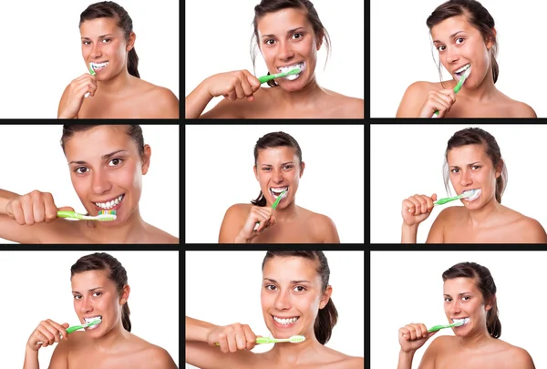 Secuencias de chica cepillándose los dientes — Foto de Stock