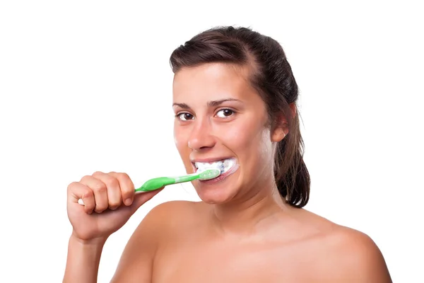 Flicka borsta tänderna — Stockfoto